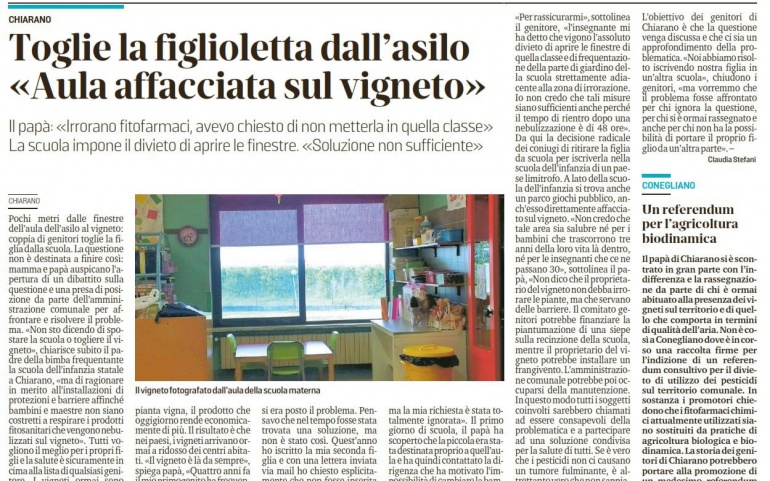 Rassegna Stampa:Toglie la figlioletta dall’asilo <<aula affacciata sul vigneto>>